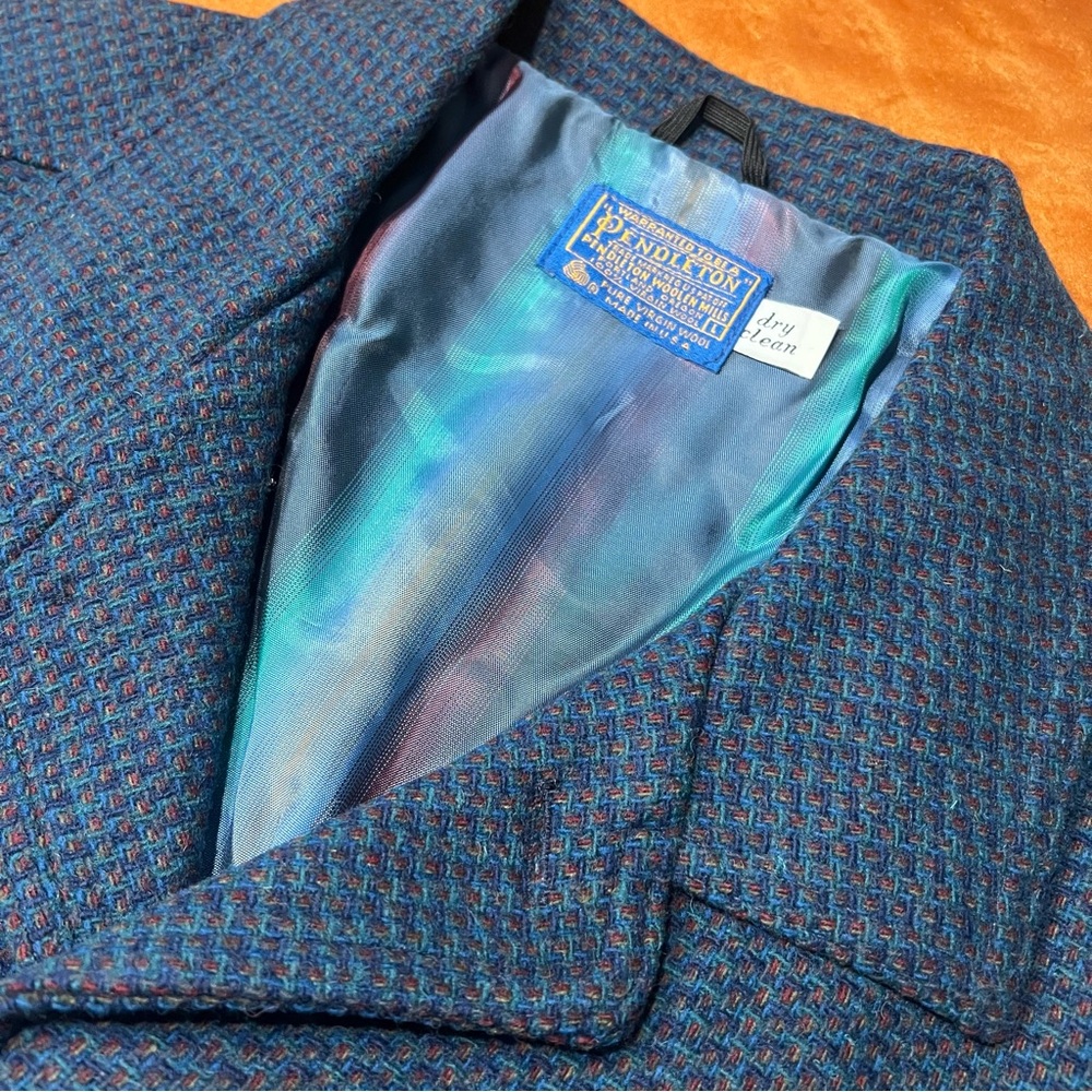 Vintage Pendleton wool tweed jacket blue Lined large USA NWOT 60s Rare Style - Picture 6 of 16